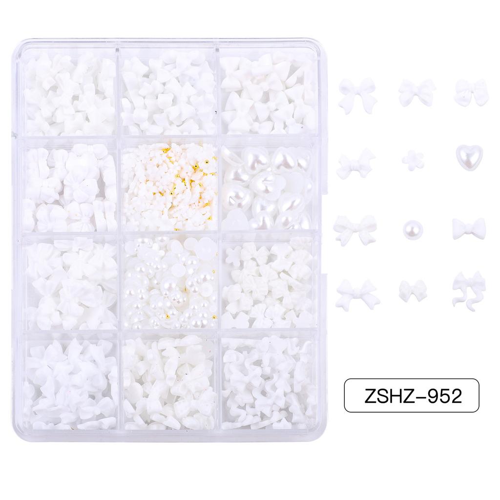 12-Grid Streamer Bow Tie Christmas White Red Resin Bow Nail Jewelry Mixed Set Diy