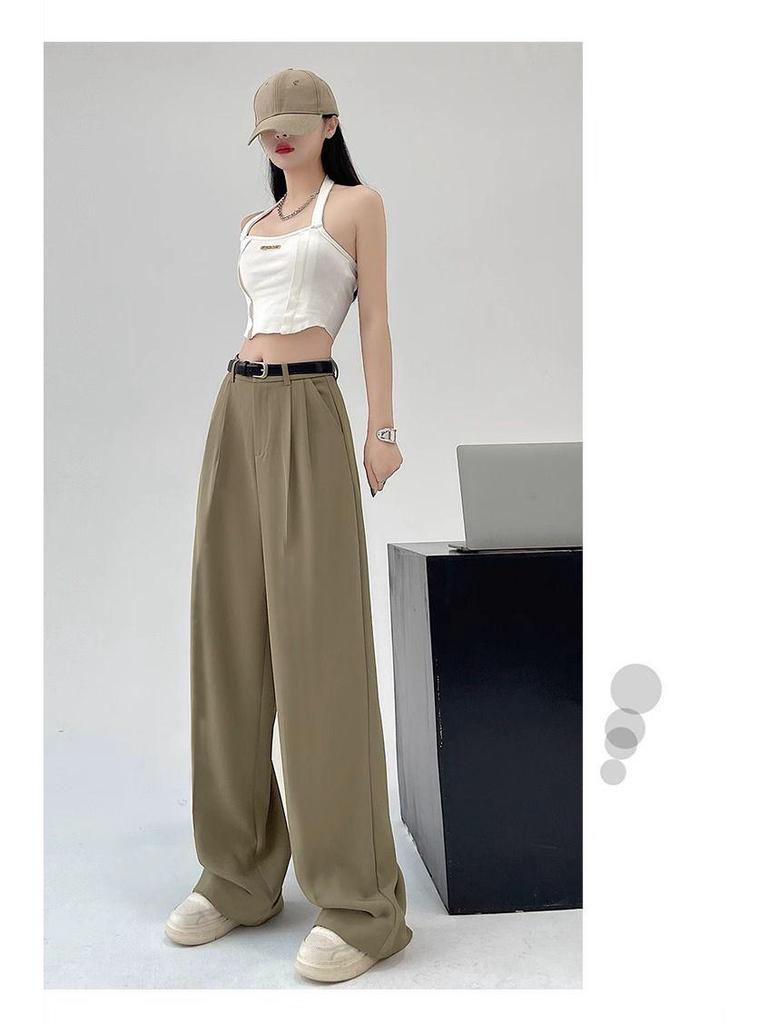 Women's Spring/Summer 2026 High Waist Loose Wide Leg Floor-Length Suit Pants
