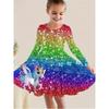 Mädchen 3D-Druckkleider Kinder Mädchen Party Kurzarm Prinzessinnenkleid Tanktop 3D Einhorn Druckkleid