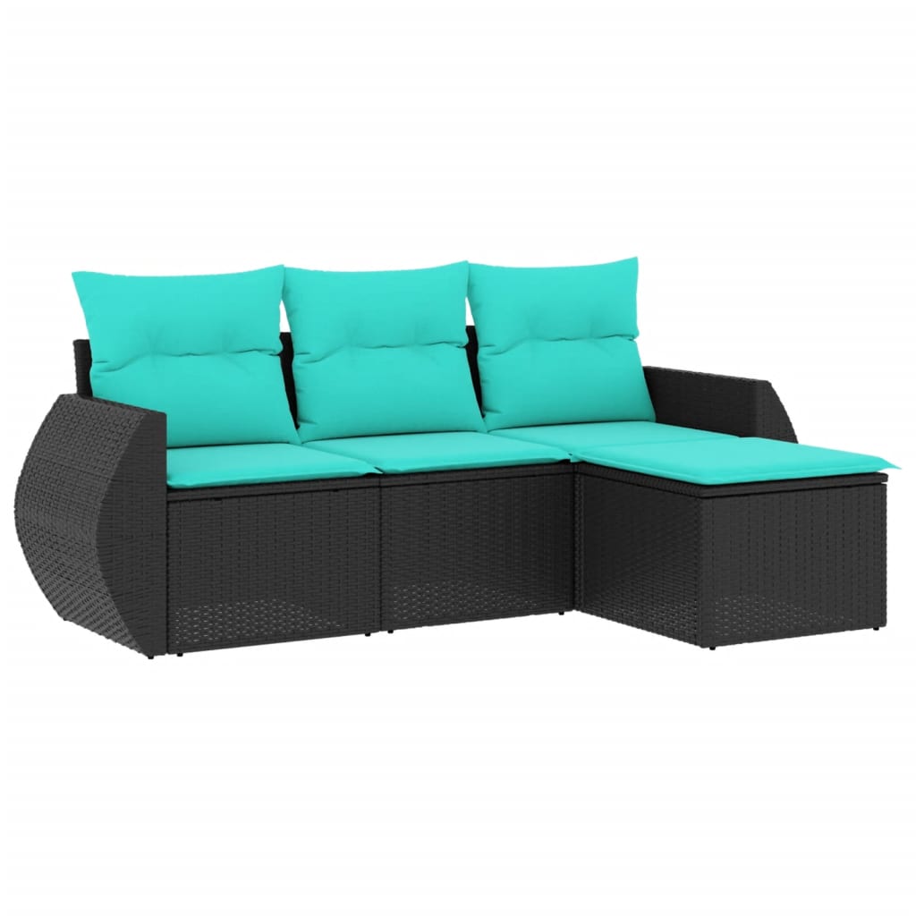 4 Piece Garden Sofa Set with Cushions Black Poly Rattan