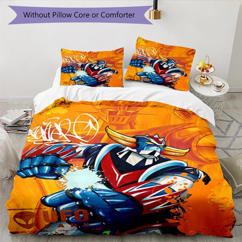 3pcs UFO Robo Grendizer2 pattern bedding set duvet cover set includes duvet cover &pillowcases, perfect all season bedroom decoration & gift