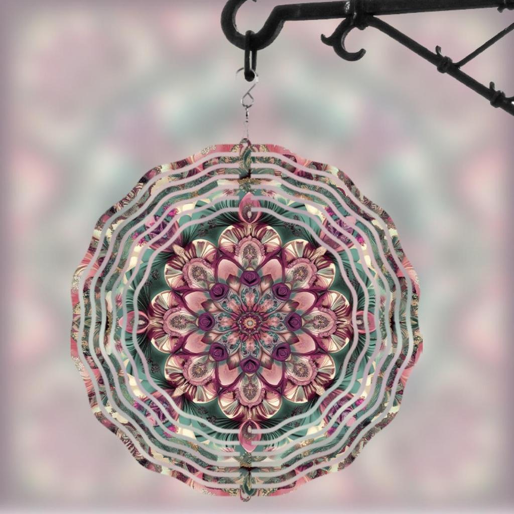 10 Inch Metal Wind Spinner with 360 Swivel Hook Mandala Design Garden Decor Outdoor Art Hanging Ornament for Patio Yard Gift