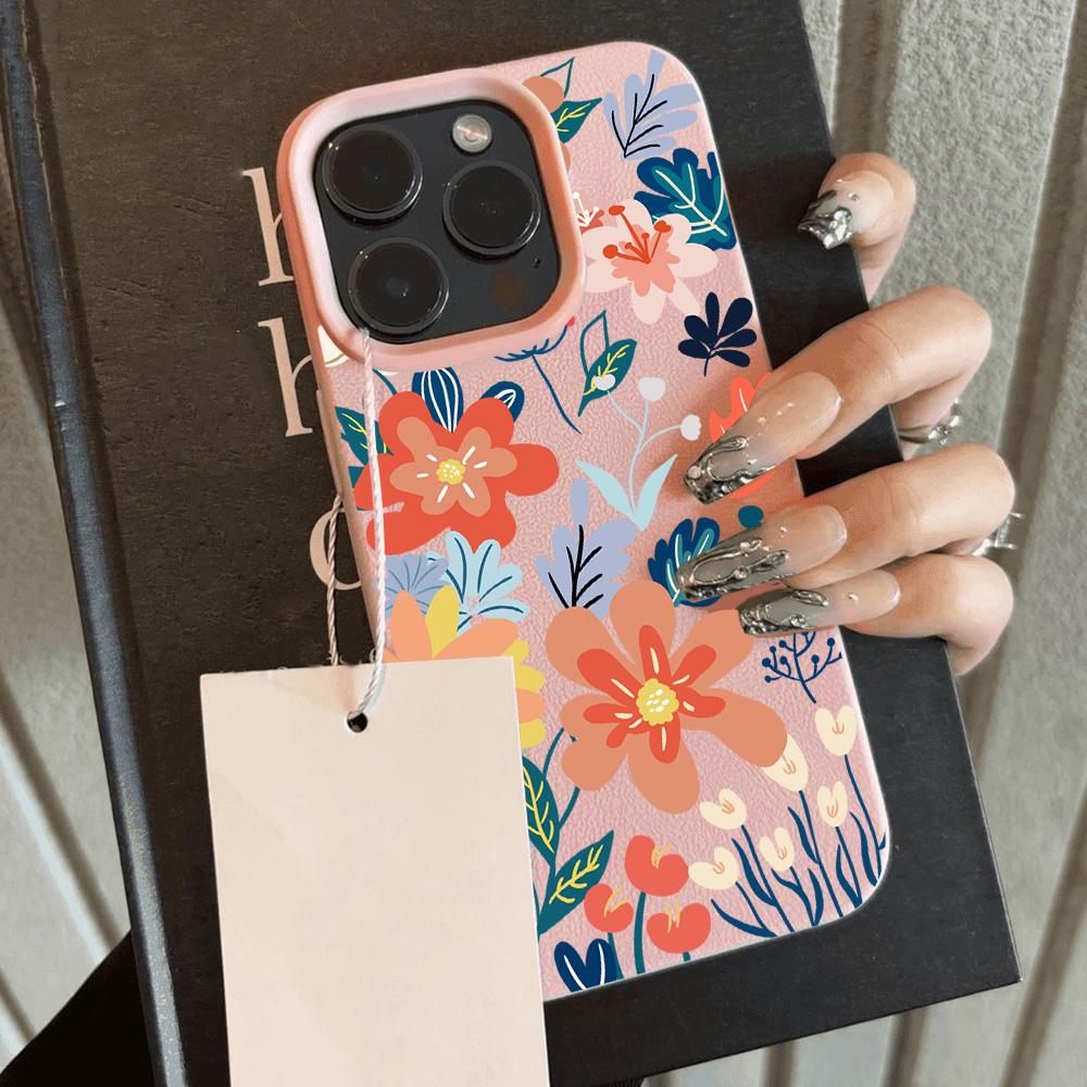 HOT Étui de téléphone motif fleur aquarelle de luxe cuir litchi Pour iPhone 17 16e 16 15 14 13 12 11 Air Pro Max Plus X XR XSMax