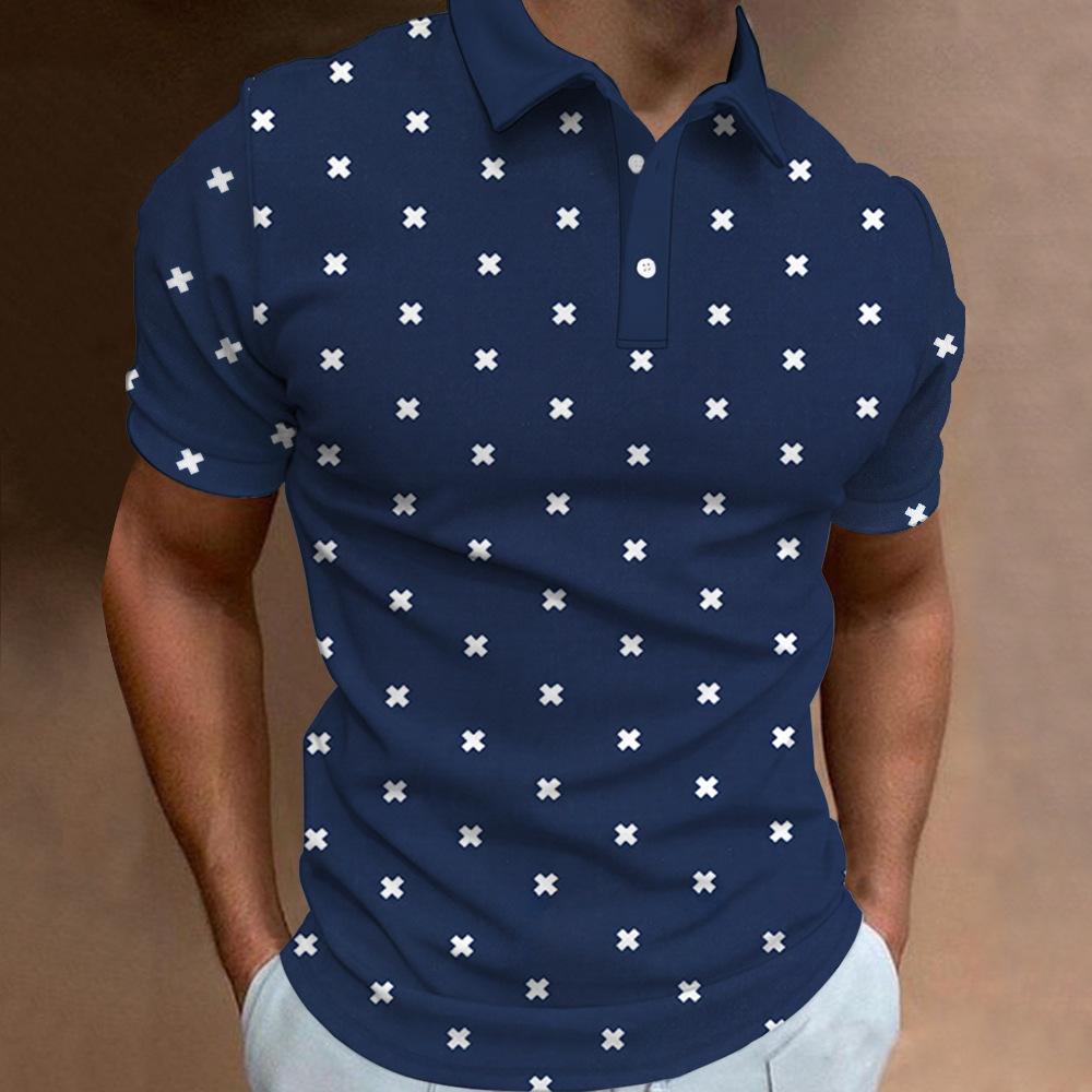 Essential short-sleeve polo shirt with cross pattern, casual and stylish for daily wear.