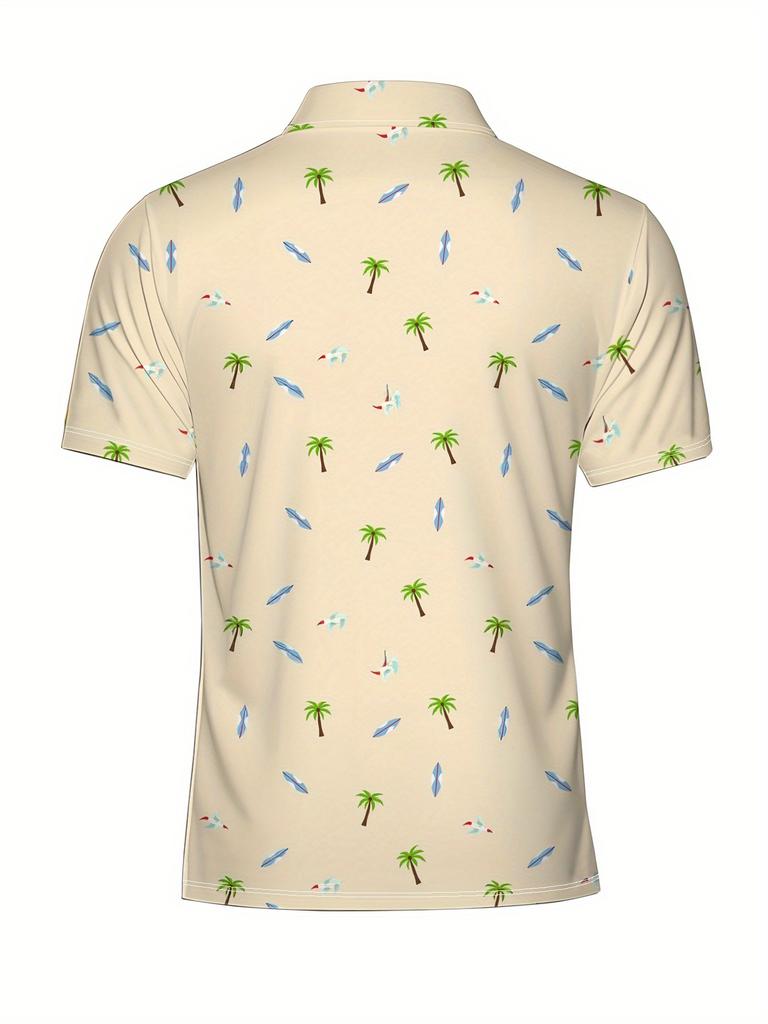 Men'S Short-Sleeve Polo Shirt with Flat Digital Print Pattern - No Texture