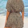 New European and American Popular Women's Beachwear Swimsuit Printed Sunscreen Blouse Pleated Swimsuit