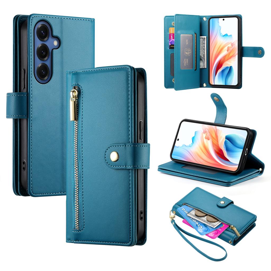 For Samsung Galaxy S26+ Case Zipper Pocket Wallet Leather Phone Cover with Straps