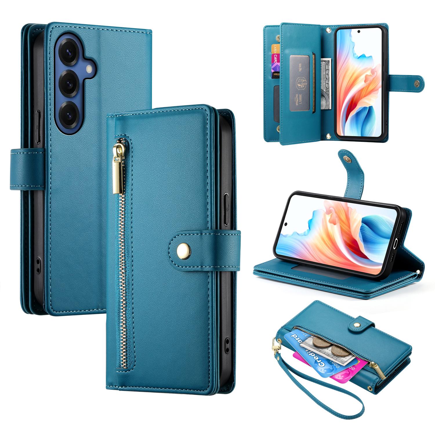 

For Samsung Galaxy S26+ Case Zipper Pocket Wallet Leather Phone Cover with Straps
