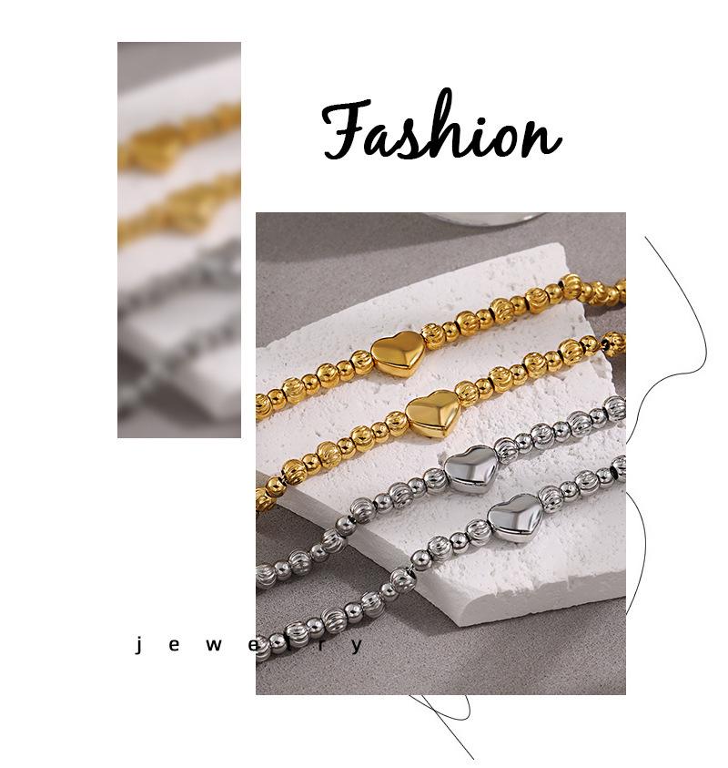 Elegant Heart & Round Bead Bracelet: European & American Style for Girls