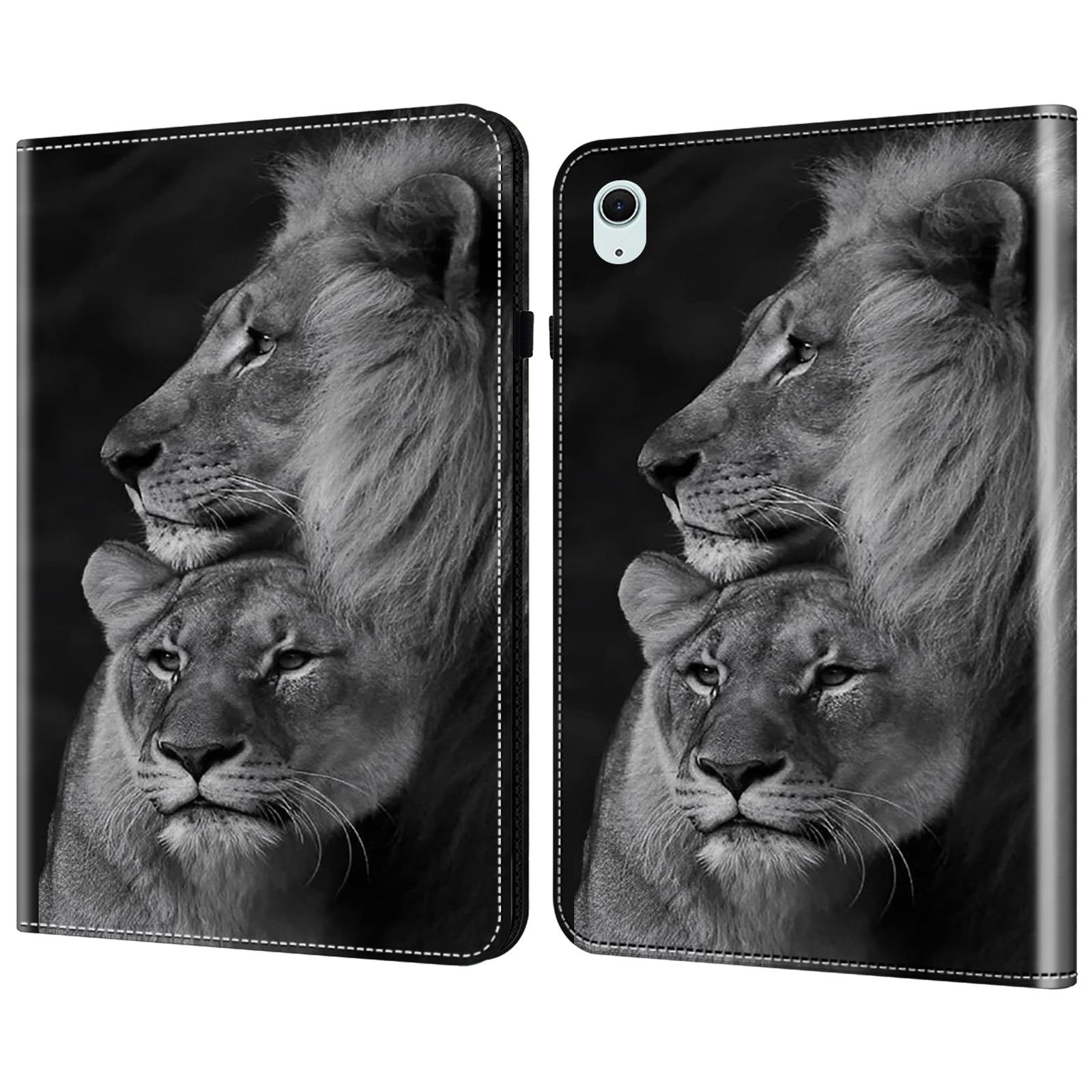 

For iPad (2025)/10.9 (2022) Leather Case Pretty Folio Stand Protective Tablet Cover Couple Lions