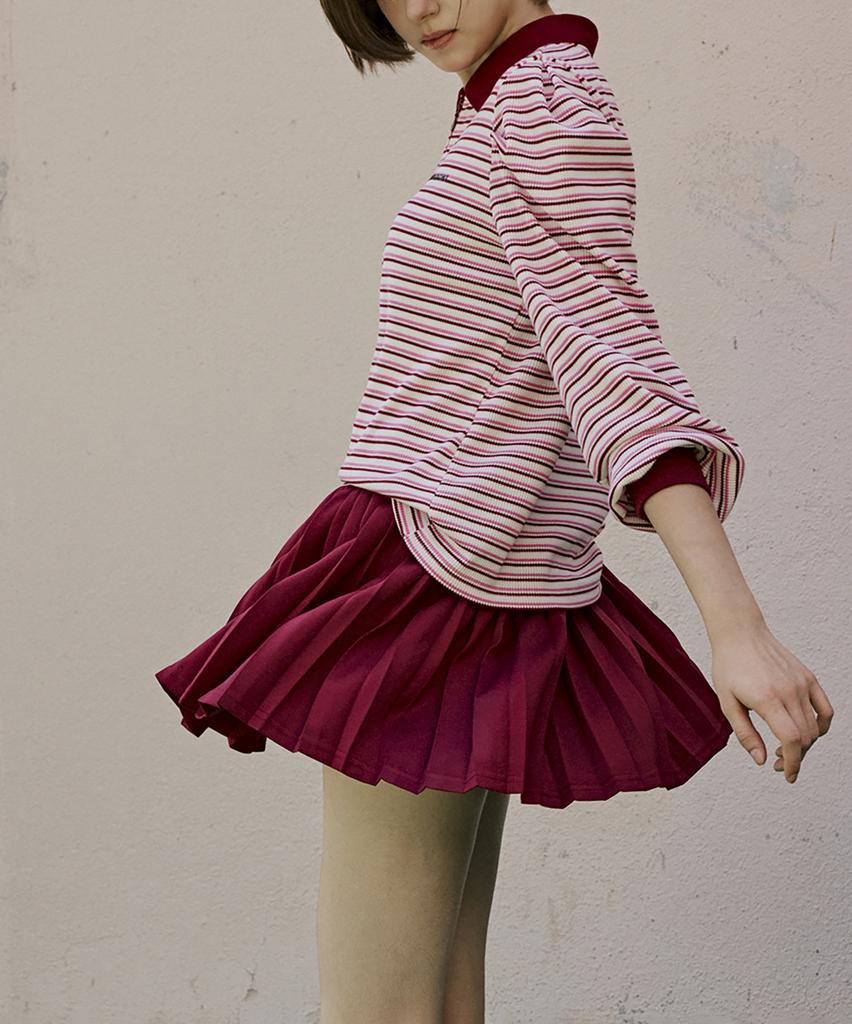 Candini Wine Banding Pleated Skirt