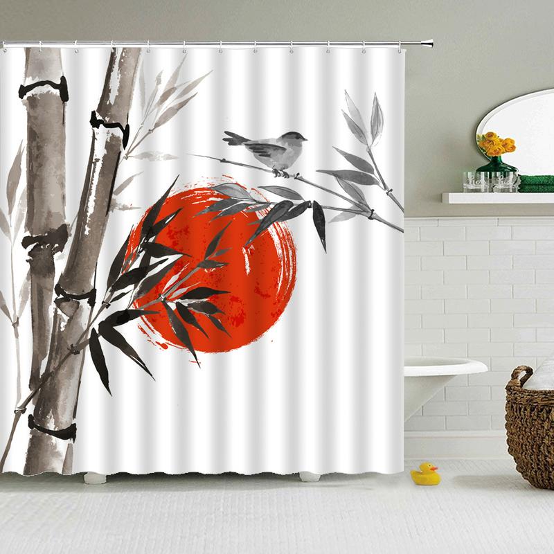 Japan Carp Banner Japanese-style Lucky Cat Printed Bath Curtains Bathroom For Bathing Cover Shower Curtains with 12 Pcs Hooks