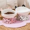 Cute Ceramic Cat Bowl Non-slip Anti Overturning Pet High Foot Bowl Large Capacity with Cat Ear Spoon Dog Food Feeding Basin