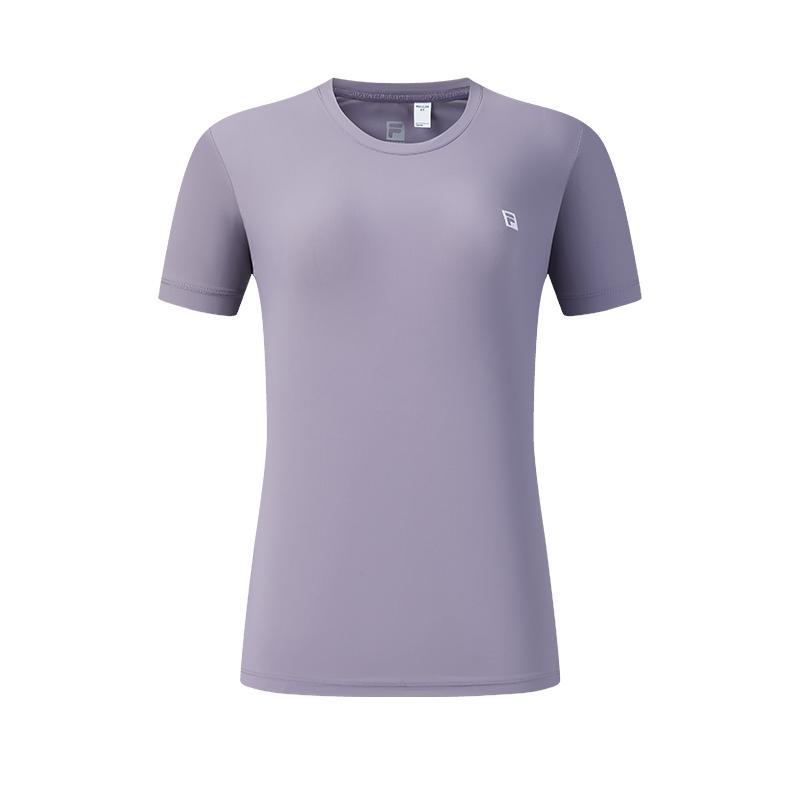 Fila Fitness Classic Minimalist Basic Solid Color Sports Training Versatile Breathable Short Sleeve T-Shirt Women Tops Clematis-Purple A51W621104FPU