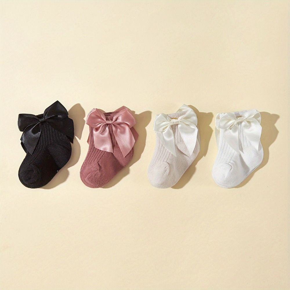 8Pairs Bowknot Toddle Short Tube Socks Stripe Infant Solid Socks Soft Baby Cotton Socks  Gifts