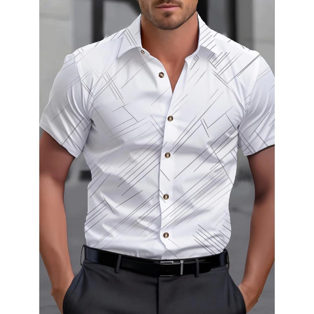 Uomo Nuova Estate Manica Corta Casual Camicia con Revers Top Stampa Digitale 3D Camicia da Spiaggia