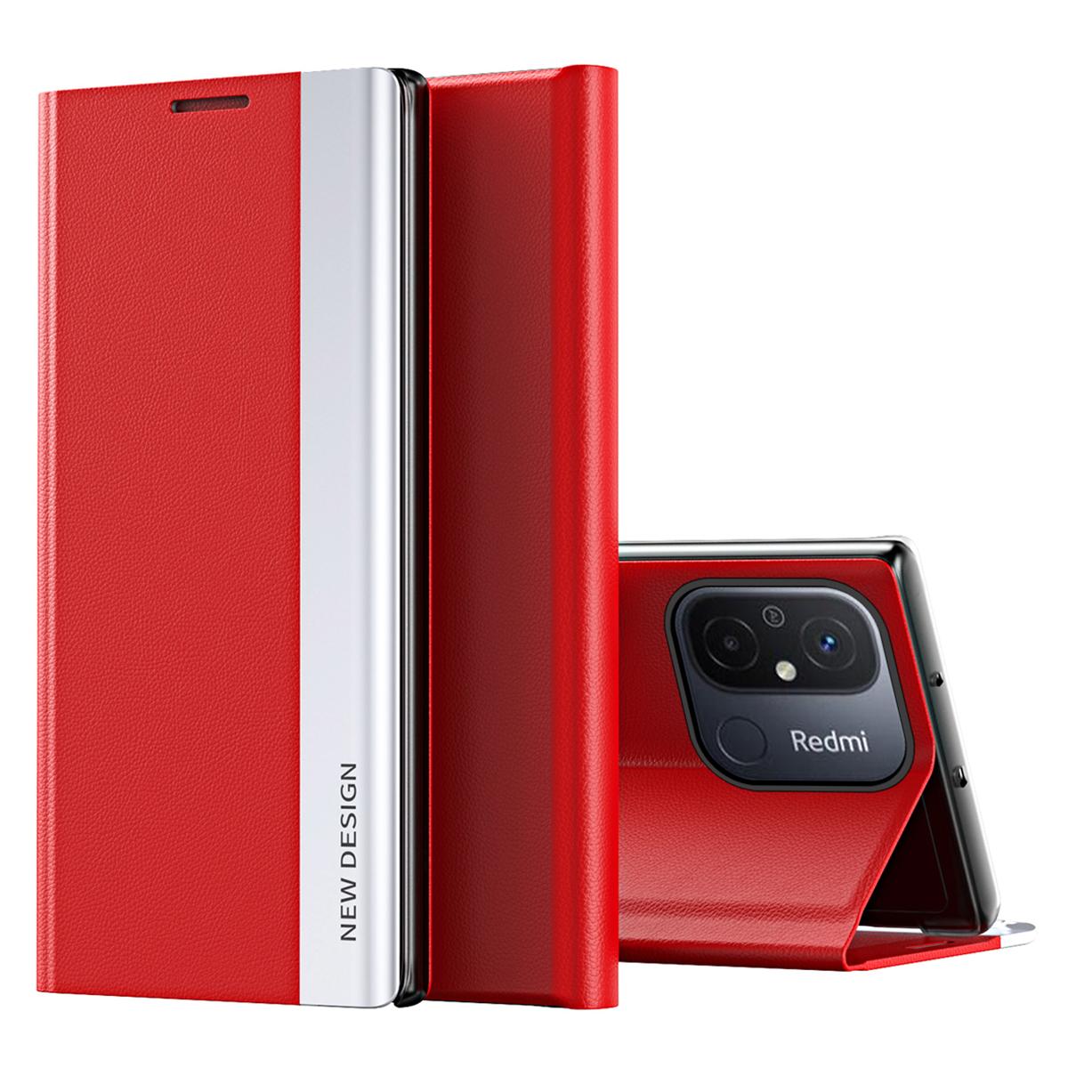 

For Xiaomi Redmi 12C 4G PU Leather Flip Stand Phone Cover Electroplating Shockproof Case Red
