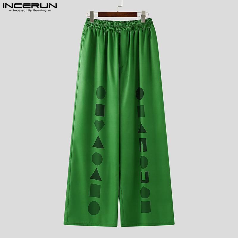 INCERUN Men Casual Loose Elastic Waist Print Long Wide Legs Pants Trousers