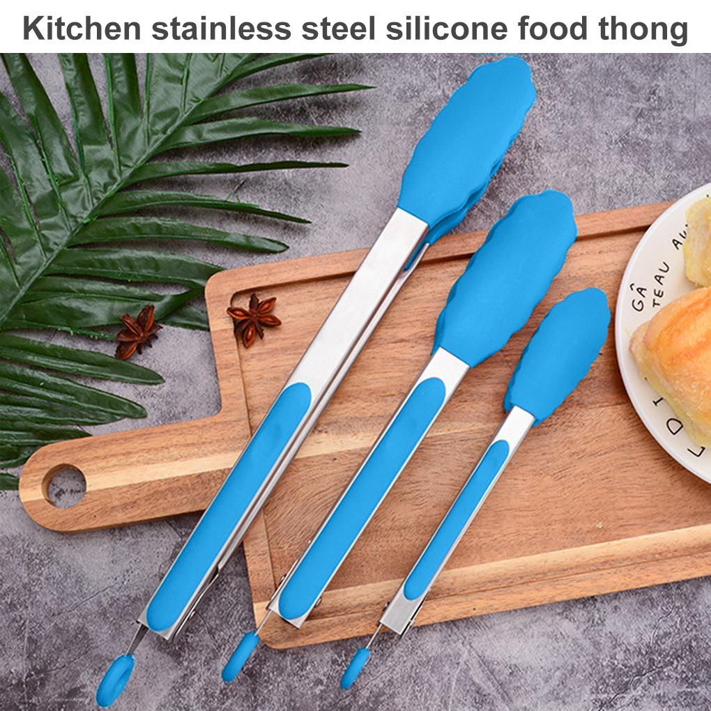 Kitchen Serving Tong Non Stick Silicone Clip Stainless BBQ Food Clamp for Cooking Grilling