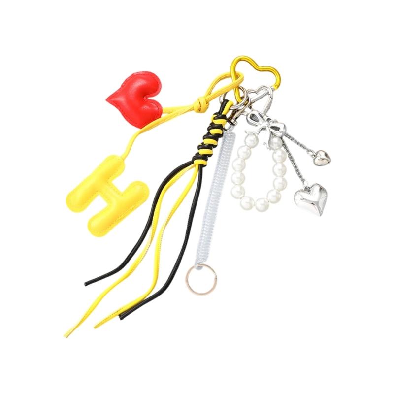 Cute Bag Charm Pendant Keyring Alphabets Heart Braided Rope Keychain Bag Charm for Backpack Purse Handbag Decoration