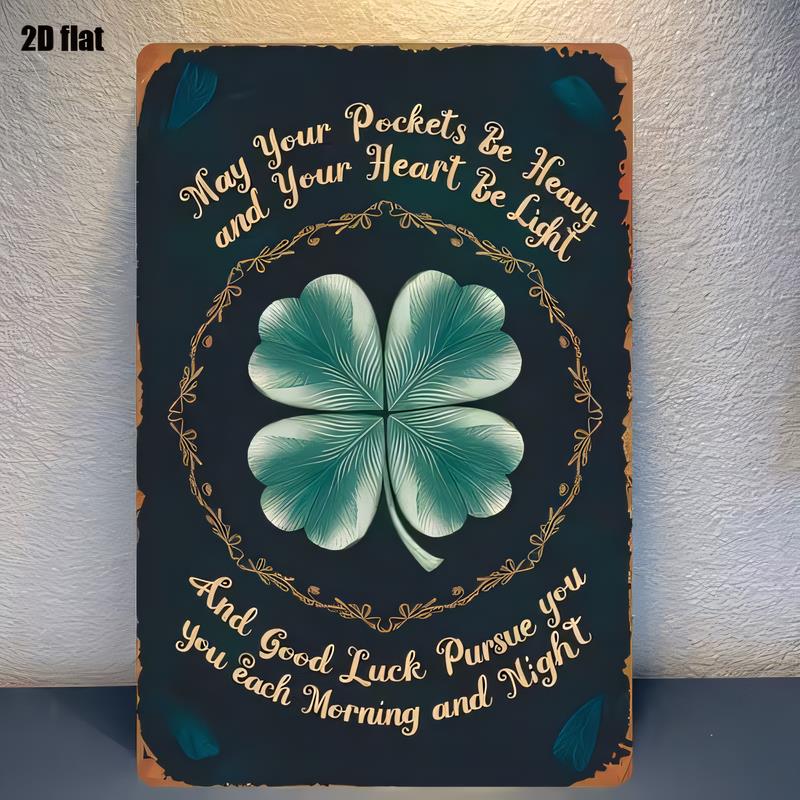 Tin Sign for Wall Decor May Your Pockets Be Heavy and Your Heart Be Light St Patrick Quote Clover Poster Vintage Rustic Meta