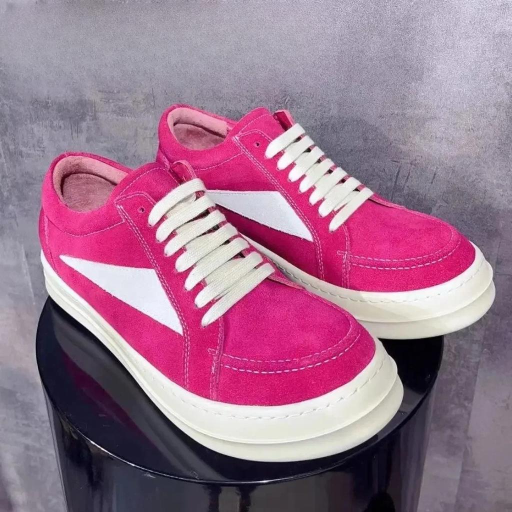 Rock Vintage Men Genuine Leather Round Casual Shoes Luxury Trainers Lace Up Women Flat Sneakers Hip-hop Street Dunk Shoes