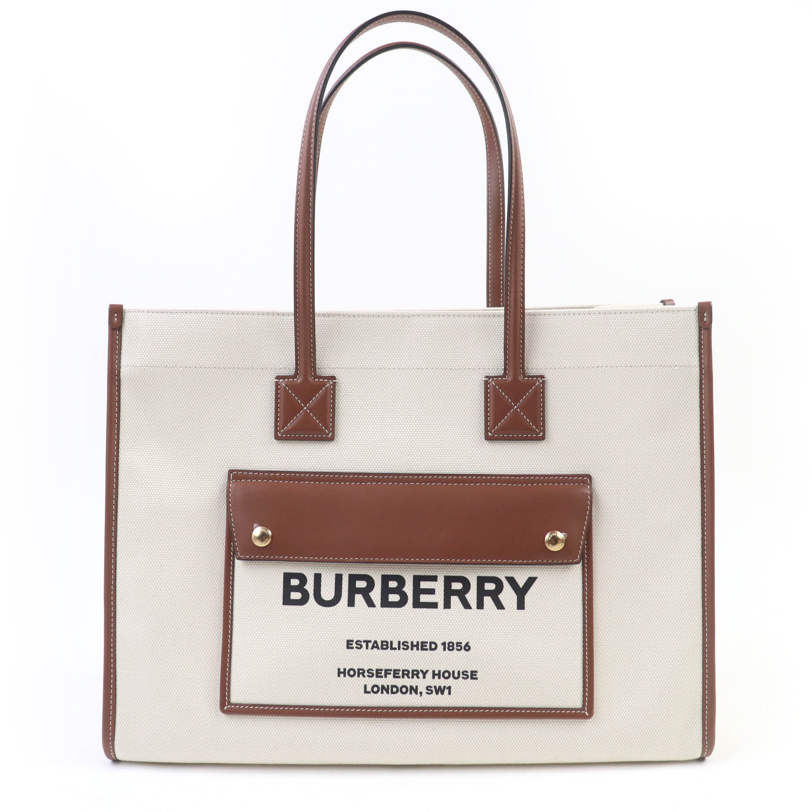 

BURBERRY Tote Bag medium frayed tote Using leather Natural tongue canvas 8044129 Used
