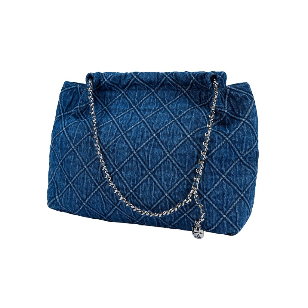 Tory Burch Fleming Quilted Fabric Shoulder Bag Women Bags Denim-Blue 167752-426
