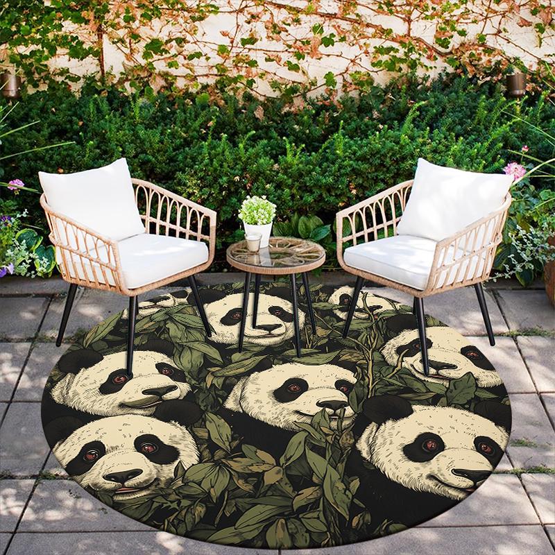 Panda and Grassland Pattern Round rug,Carpet Rug for Living Room Bedroom Sofa Playroom Decor,Non-slip Floor Mat,Holiday Gifts and Birthday Gifts