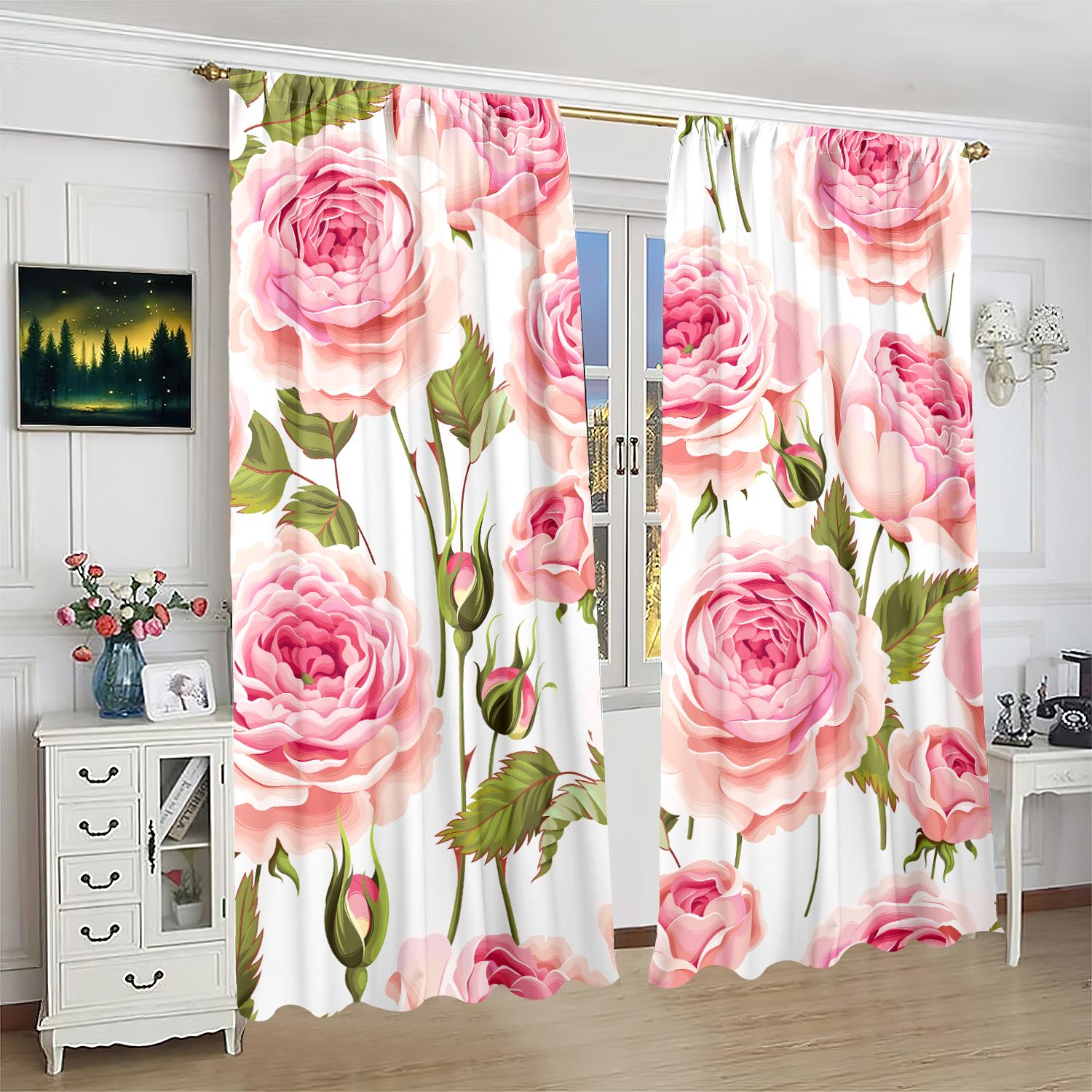 

2 шт. - шторы с принтом роз - материал полиэстер - подходят для спален, гостиных и кабинетов в качестве занавесок для уединения. 30inchx65inchx2Pcs