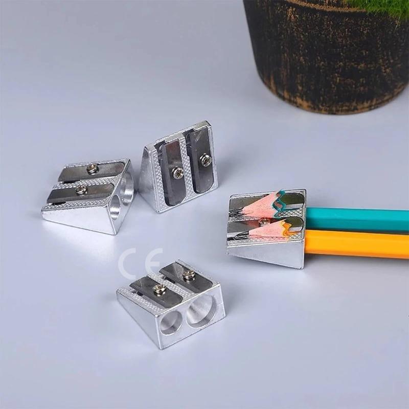 Pencil Sharpener 2-Hole Pencil Magnesium Alloy Wedge Shaped Metal Material Convenient Practical School Essential Learning