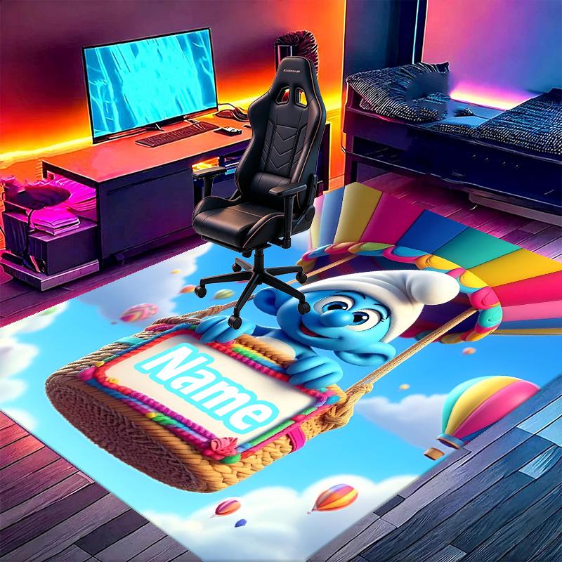 Custom Name Personalized Blue Smurfs Print Carpet, Versatile Home Decor Rug, for Playroom, Apartment, Balcony, Entryway, Hallway Gift