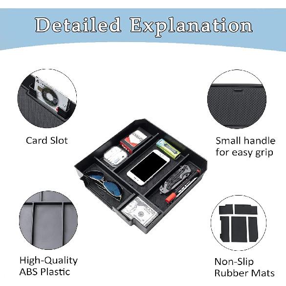 JDMCAR Center Console Organizer Compatible With -2025 2026 Toyota Tundra Accessories And -2026 Toyota Sequoia Armrest Secondary Storage Box ABS