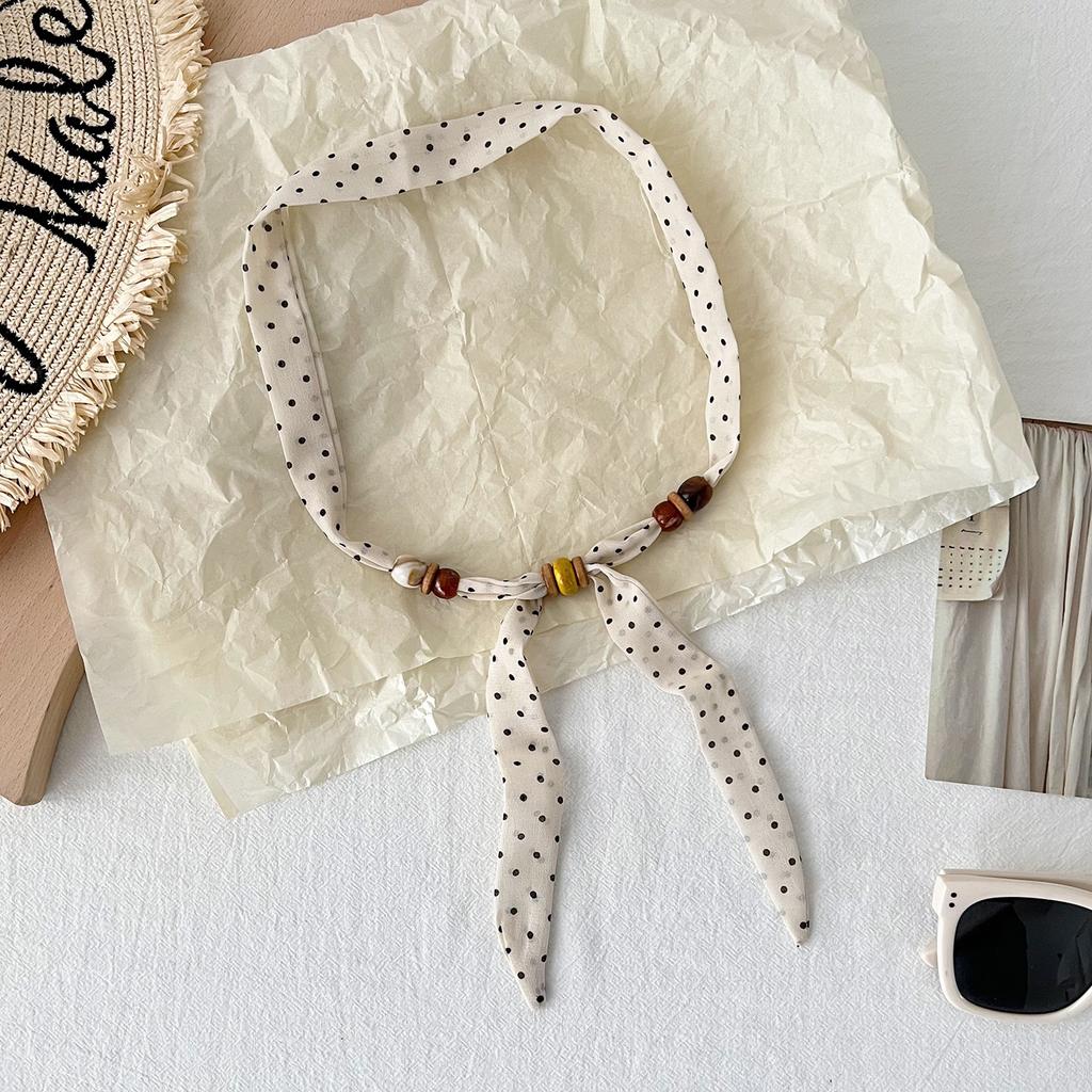 New Korean Version Versatile Polka Dot Beaded Narrow Silk Scarf Women's Summer Decoration Long Scarf Adjustable Fashion Accessories