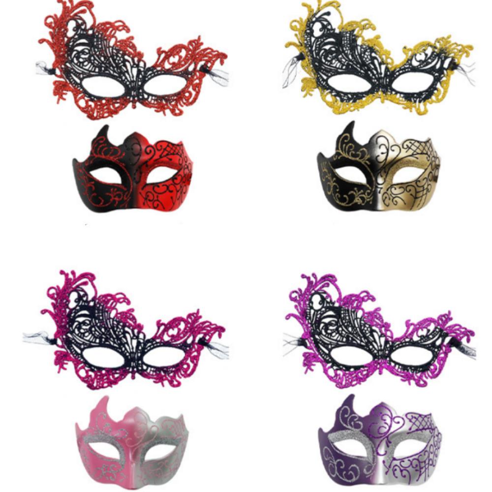 2PCS/set Couple Masks Lace Women Mask Men Painted Half Face Mask Eye Mask Set Party Masquerade Wedding Decoration Costume Prom
