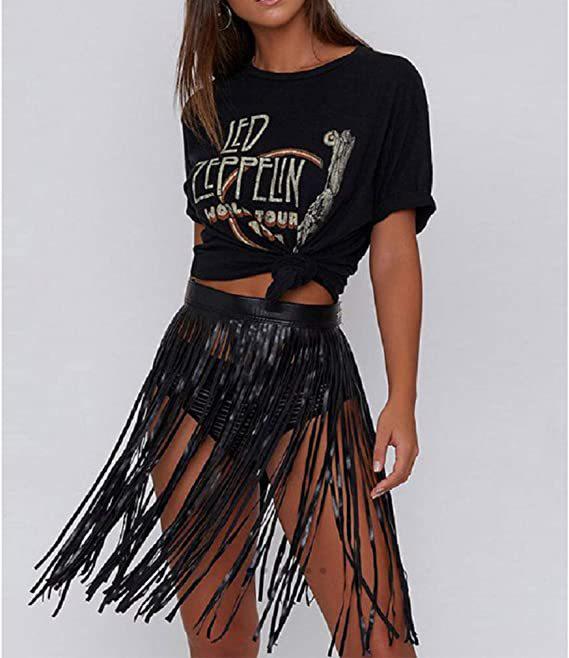 Women's European & American Tassel PU Leather Dance Skirt - Sexy, Fashionable Nightclub Hip Skirt