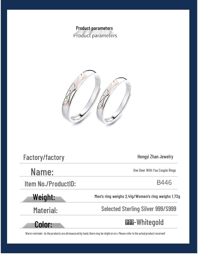 One Deer With You: 999 Pure Silver Adjustable Couple Rings for Men and Women - Unique Design Christmas Gift