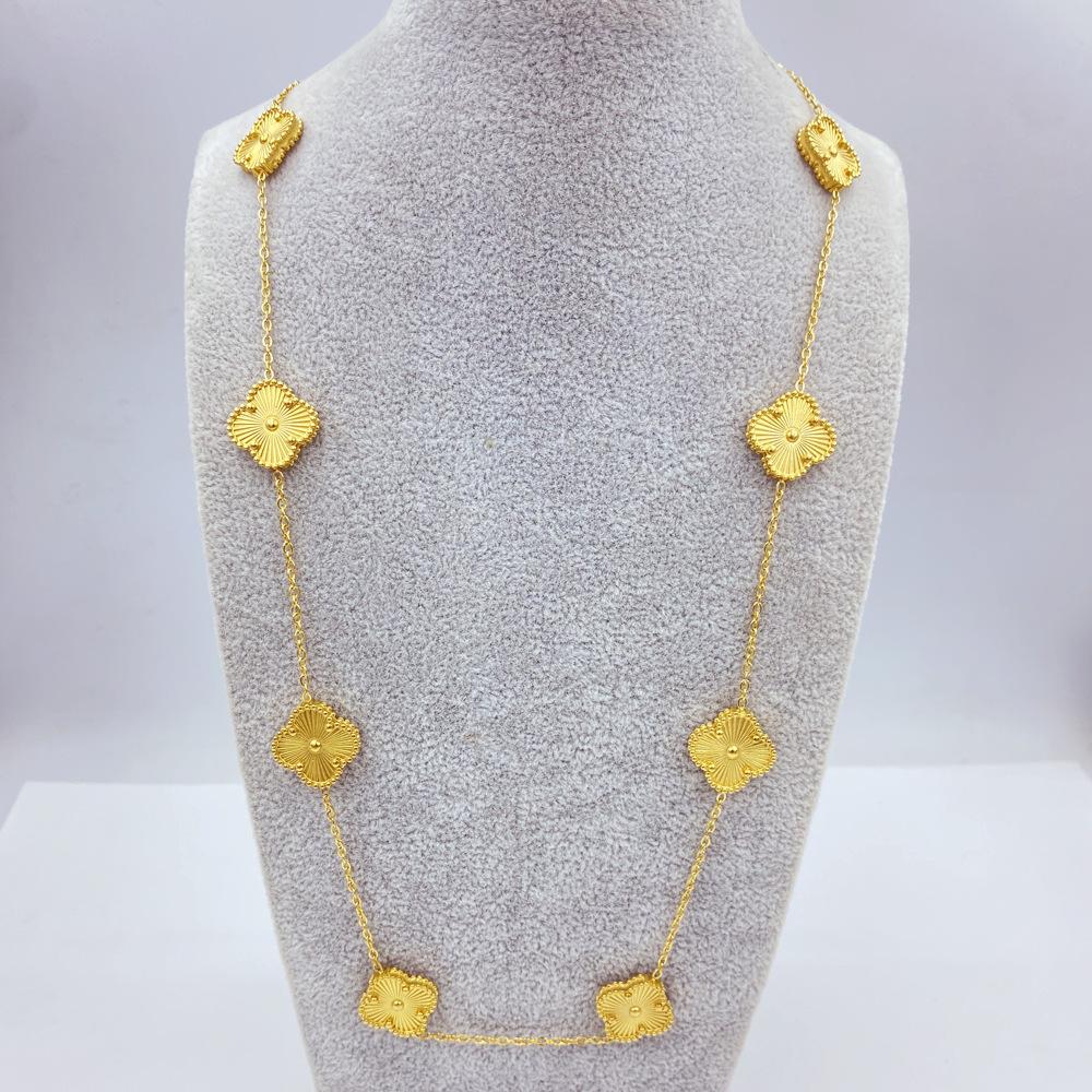 15MM Titanium Steel Four Leaf Flower 10 Flower Sweater Chain 60CM Double Lucky Four Leaf Clover Necklace