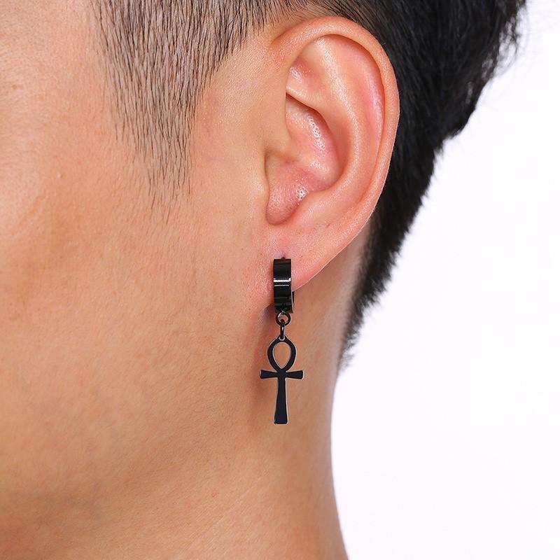 WKOUD Punk Black Multiple Styles Stainless/Titanium Steel Stud Cross Earrings Men Women Gothic Street Pop Hip Hop Ear Jewelry