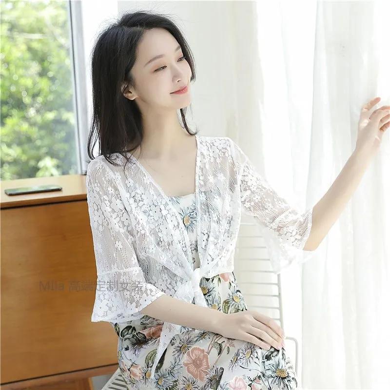 WTEMPO Hollow-out Casual Versatile Thin Breathable Lace Cardigans Women's Spring Summer Casual Solid Color Sunscreen Shawls Coats