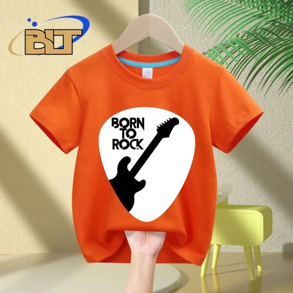 

Детская футболка с принтом Гитара Born to Rock , летняя хлопковая, с коротким рукавом, повседневная футболка для мальчиков и девочек, детский подарок 110