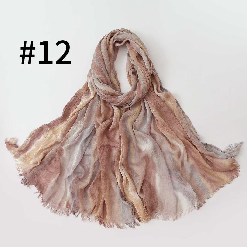 Retro Gradient Pleated Stripe Cotton Headscarf - Women's Large Ethnic Wrap