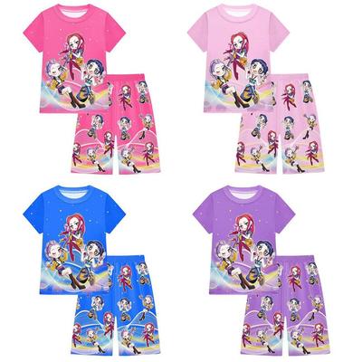 Kids Girls Anime Cartoon POP Singer Rumi Zoey Mira Printed Casual Short Sleeves T-shirt Shorts Pants Pajamas Sleepwear Sets