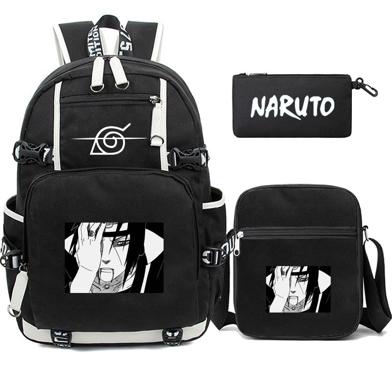 3 stk/sett Anime Naruto Uzumaki ryggsekk for tenåringsgutt jente tilbake til skolen ryggsekk Student skolesekk menn kvinner fritid reiseveske