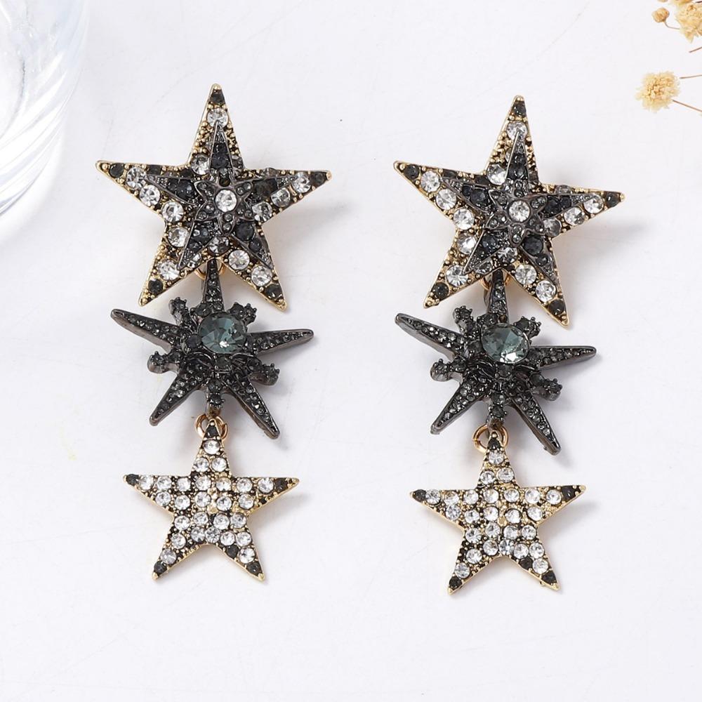 Exaggerated Temperament Shiny Rhinestone Zircon Star Splicing Tassel Dangle Earrings for Women Exquisite Luxury Piercing Jewelry