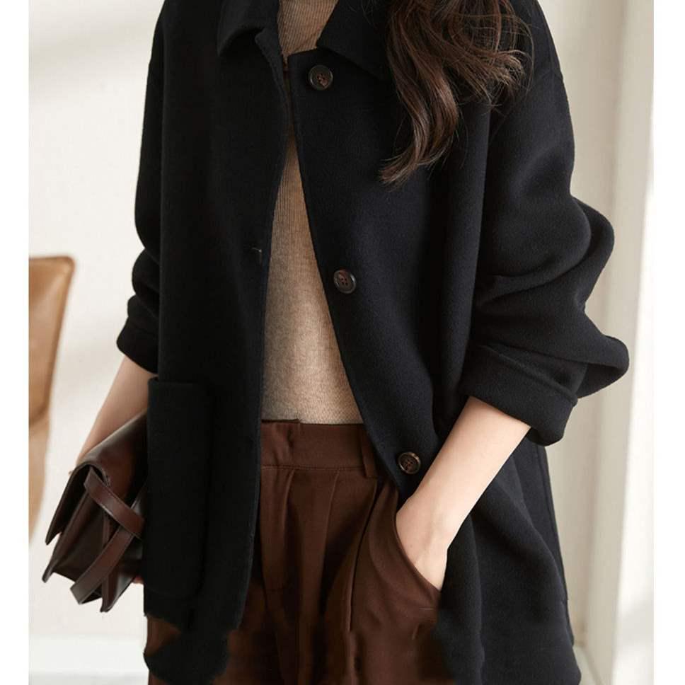 Damski wełniany płaszcz w kolorze wielbłądzim - Jesień/Zima 2025, Koreański styl Hepburna, Luźny krój, Jednorzędowy na wiosnę/jesień