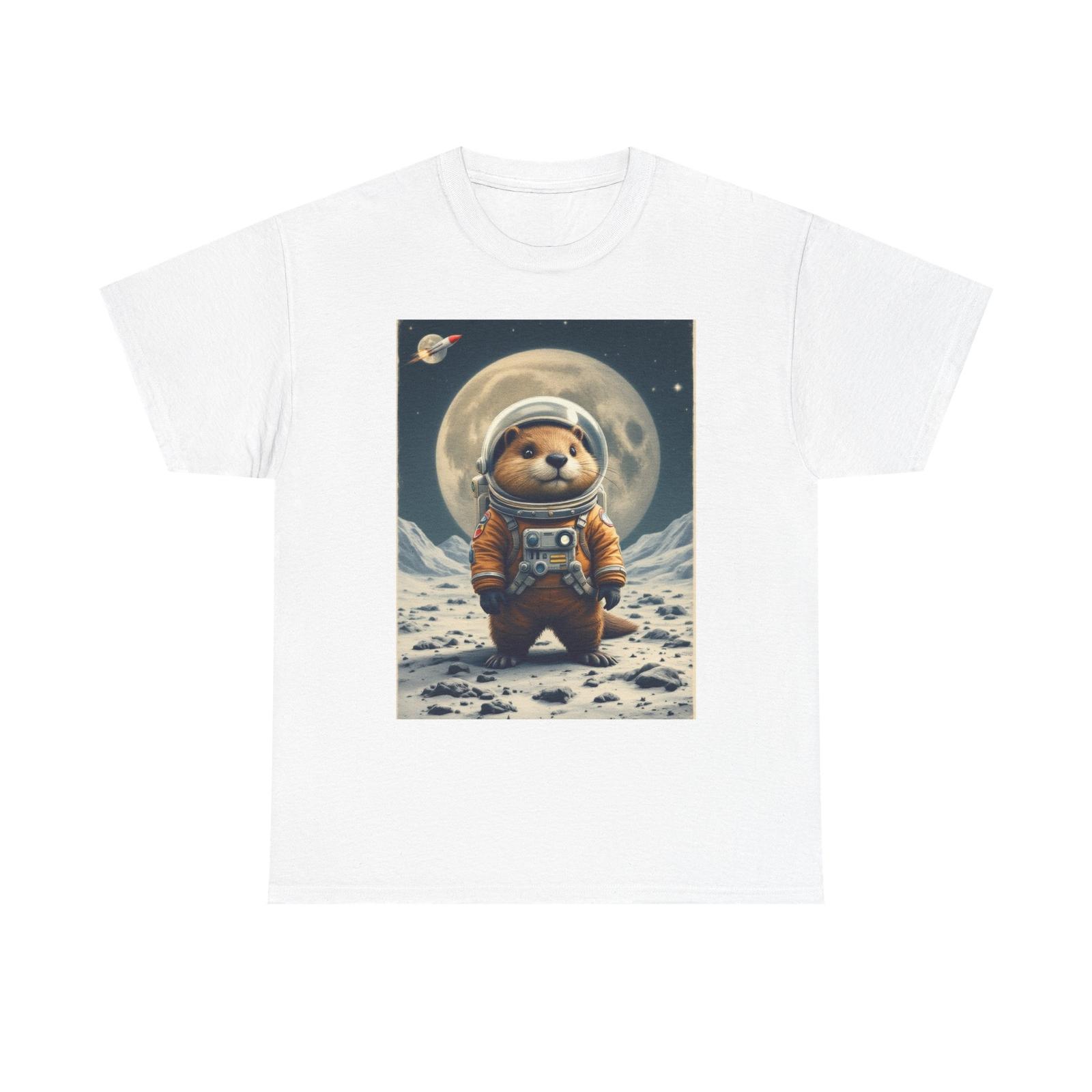 Beaver In Space Graphic T-Shirt Whimsical Design Funny Beaver Outer Space Tee M