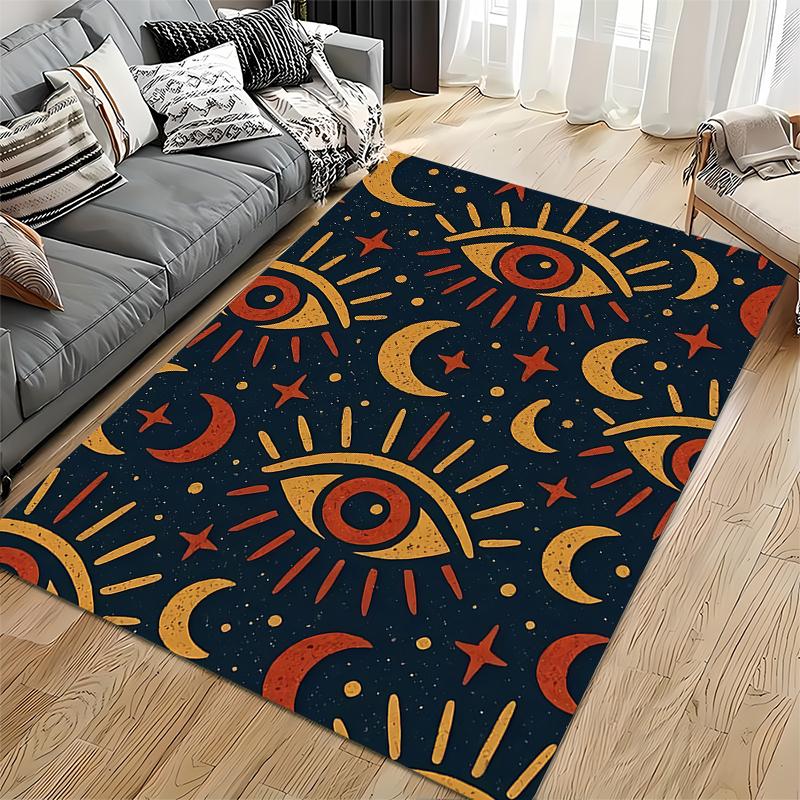 Abstract Mystical Eye Pattern Carpet with Sun, Moon, and Stars Design Suitable for use as an anti-slip for living room bedroom sofas