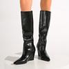 Fashion Pointed Toe Wedge Heel Knee High Boots for Women Autumn Winter Slip On Black Long Boots Woman Fashion High Tube Pu Leather Botas