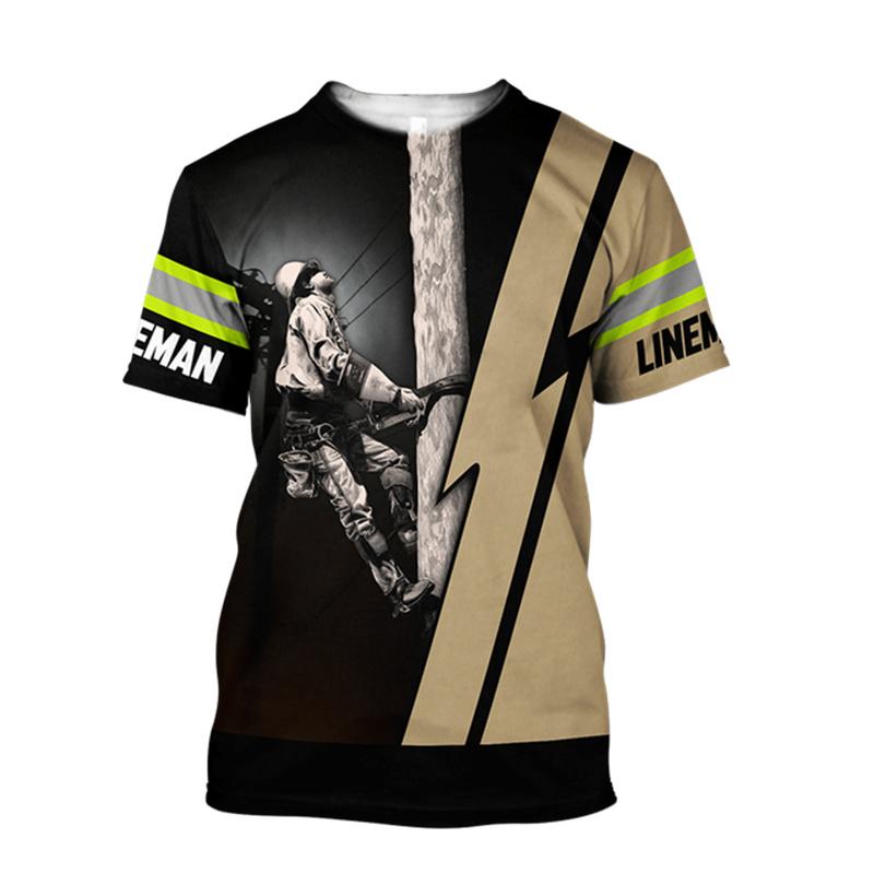 Hasič Hasičské Pracovní Oblečení 3D Tištěné Pánské Letní Osobnost Kulatý Výstřih Tričko Nová Simulace Volné Pohodlné Sportovní